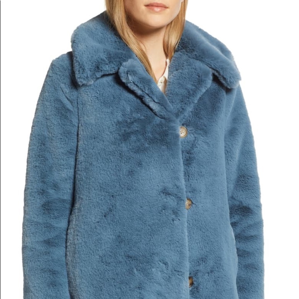 New with tags: Jcrew faux fur blue coat